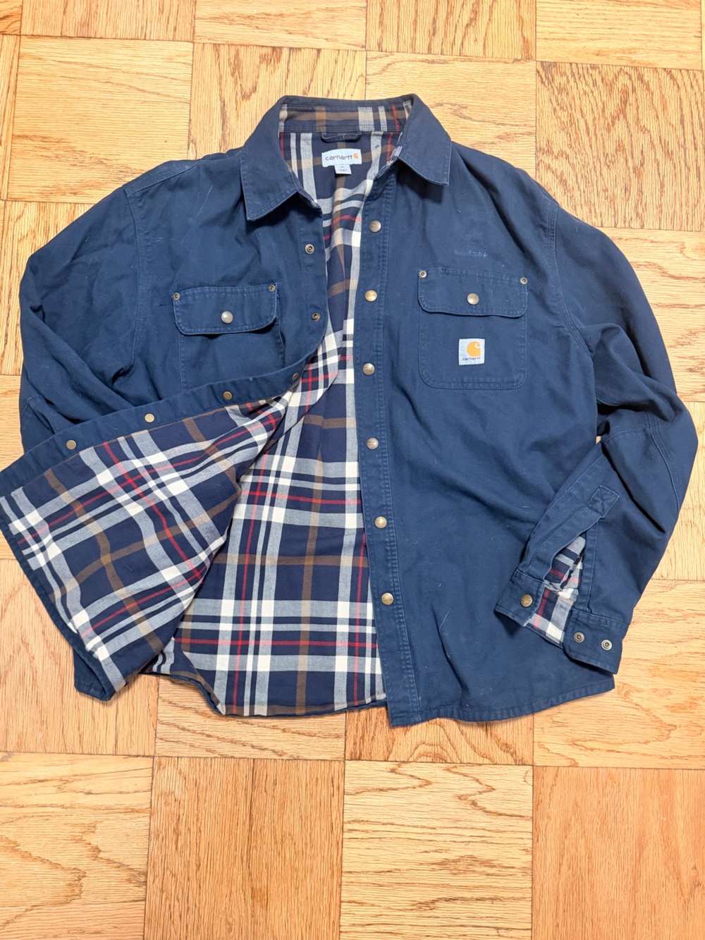 Carhartt Navy Shirt Jacket with Plaid Lining